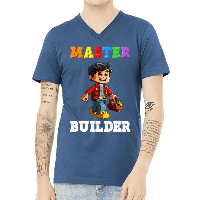 Master Builder Funny Block Brick Building Toys Boy V-Neck T-Shirt