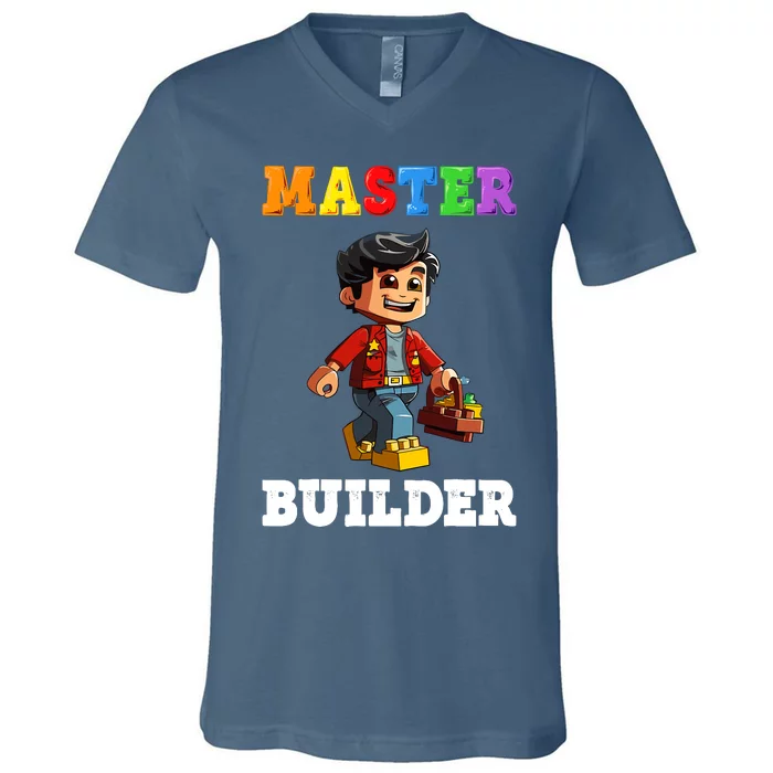 Master Builder Funny Block Brick Building Toys Boy V-Neck T-Shirt