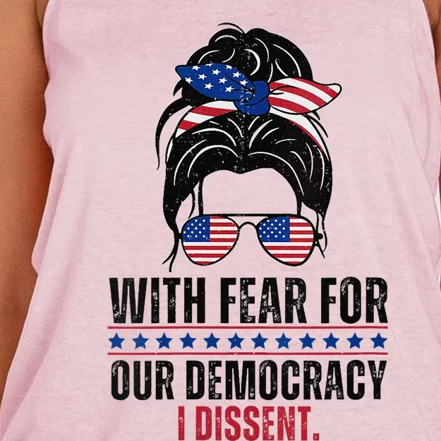 Messy Bun Funny With Fear For Our Democracy I Dissent Women's Knotted Racerback Tank