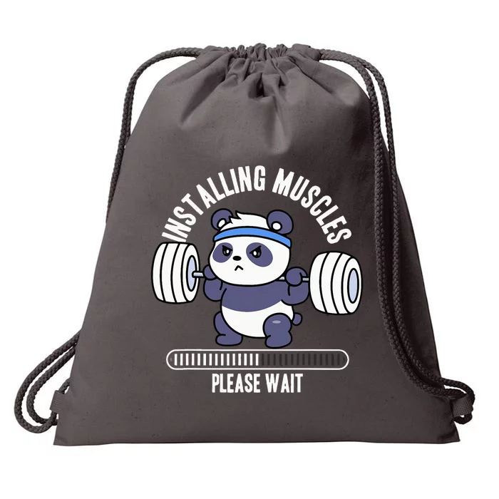 Muscle Building Fitness Panda Weight Lifting Barbell Workout Drawstring Bag