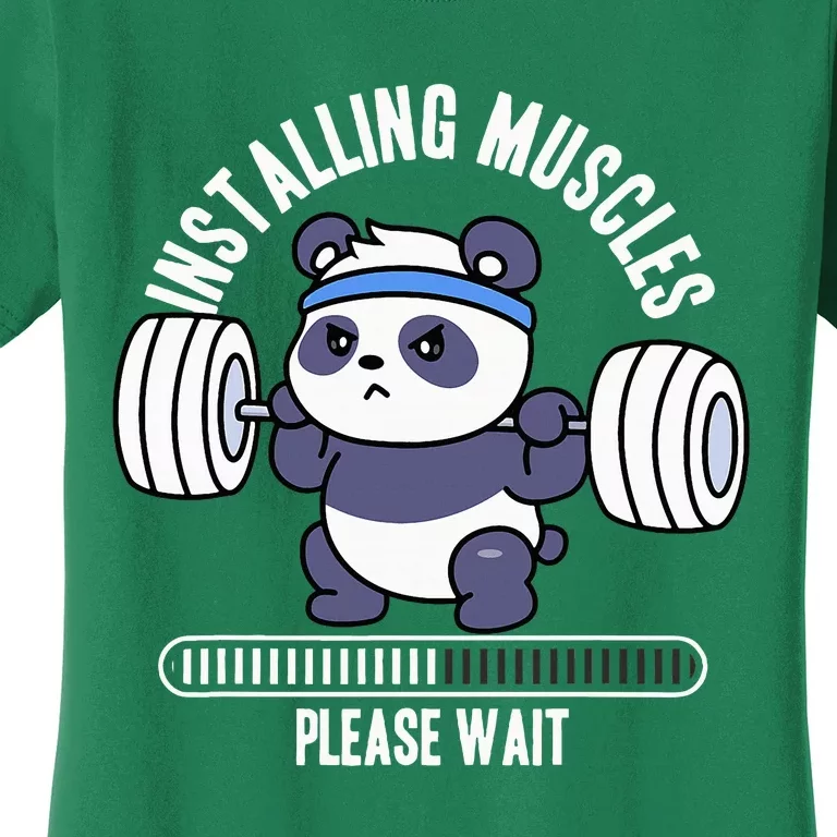 Muscle Building Fitness Panda Weight Lifting Barbell Workout Women's T-Shirt