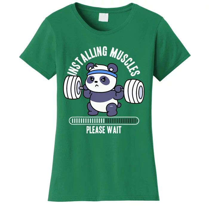 Muscle Building Fitness Panda Weight Lifting Barbell Workout Women's T-Shirt