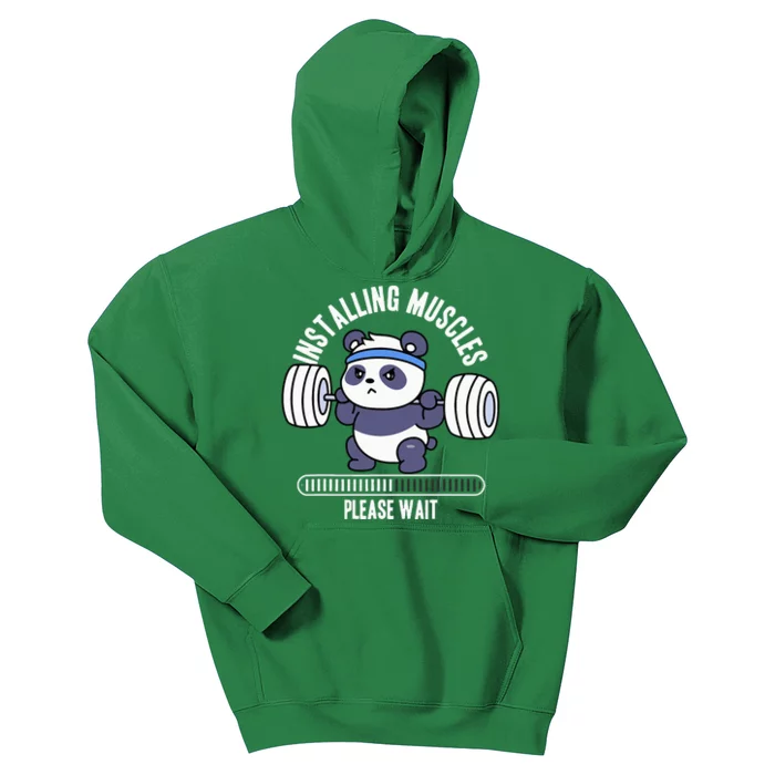 Muscle Building Fitness Panda Weight Lifting Barbell Workout Kids Hoodie