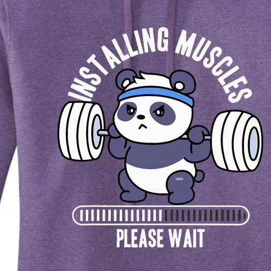 Muscle Building Fitness Panda Weight Lifting Barbell Workout Women's Pullover Hoodie