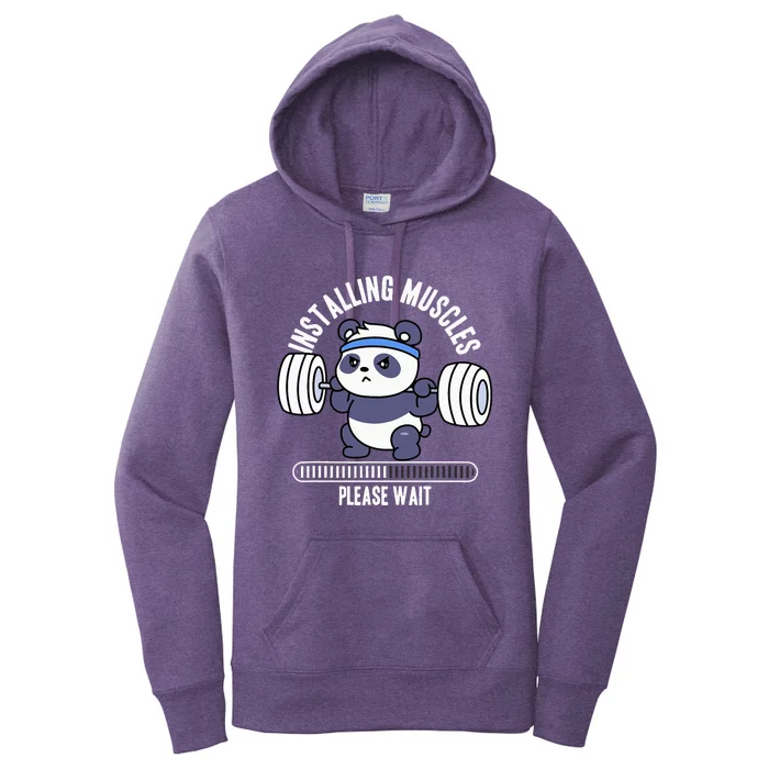 Muscle Building Fitness Panda Weight Lifting Barbell Workout Women's Pullover Hoodie