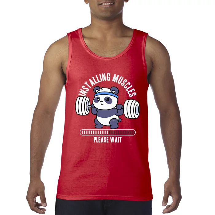 Muscle Building Fitness Panda Weight Lifting Barbell Workout Tank Top