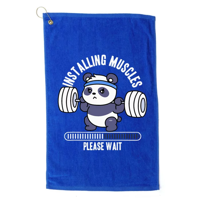 Muscle Building Fitness Panda Weight Lifting Barbell Workout Platinum Collection Golf Towel