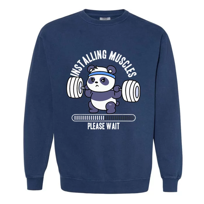 Muscle Building Fitness Panda Weight Lifting Barbell Workout Garment-Dyed Sweatshirt