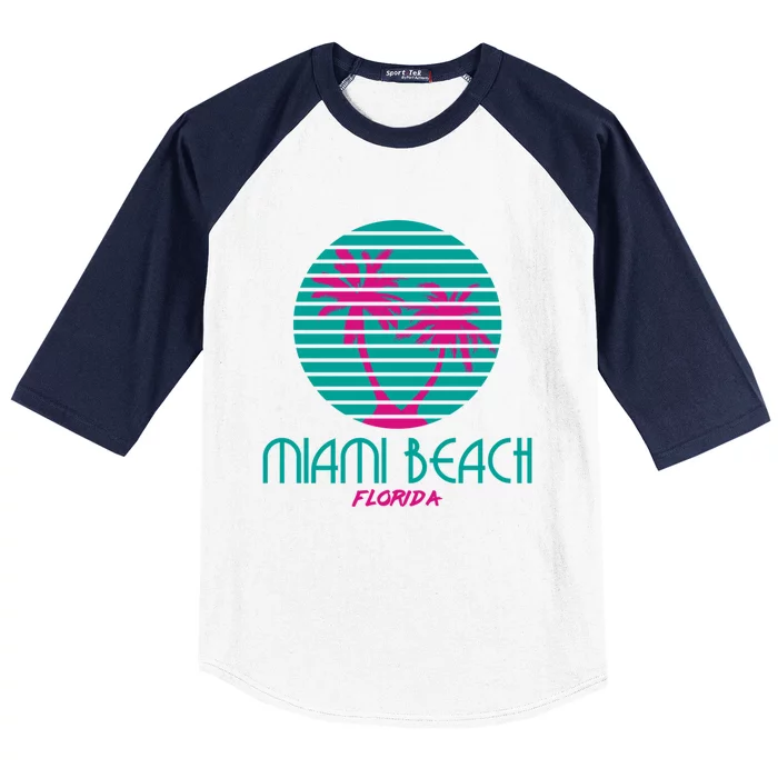 Miami Beach Florida Meaningful Gift Cool Gift Fl Retro Baseball Sleeve Shirt