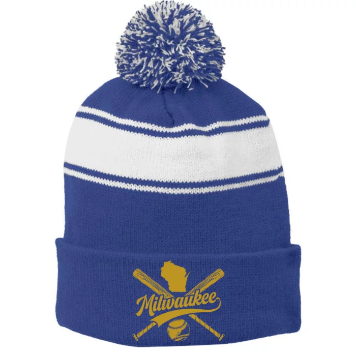 Milwaukee Baseball Fan Stripe Pom Pom Beanie