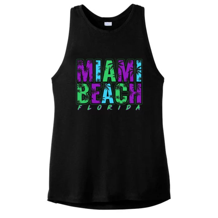 Miami Beach Floral Palm Trees Ladies Tri-Blend Wicking Tank