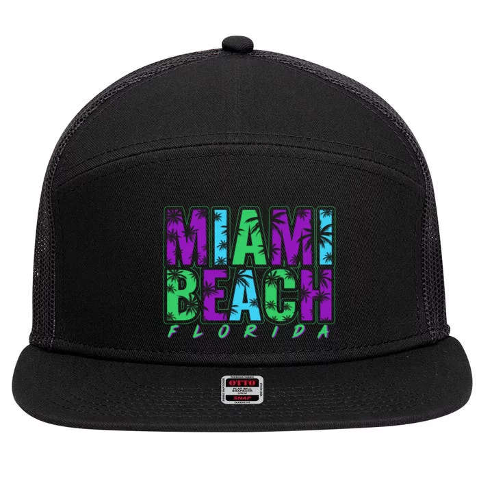 Miami Beach Floral Palm Trees 7 Panel Mesh Trucker Snapback Hat