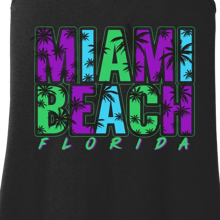 Miami Beach Floral Palm Trees Ladies Essential Tank