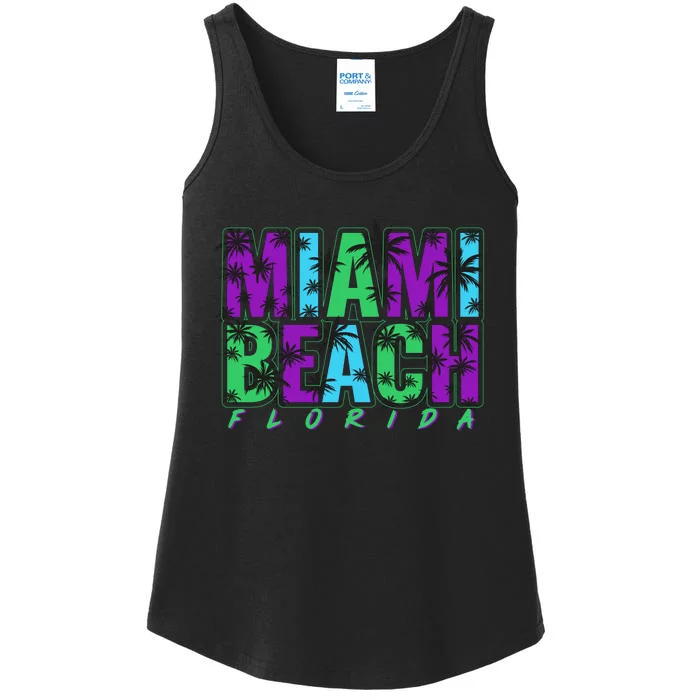 Miami Beach Floral Palm Trees Ladies Essential Tank