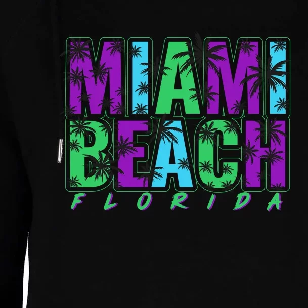 Miami Beach Floral Palm Trees Womens Funnel Neck Pullover Hood