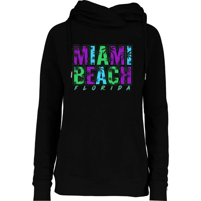 Miami Beach Floral Palm Trees Womens Funnel Neck Pullover Hood