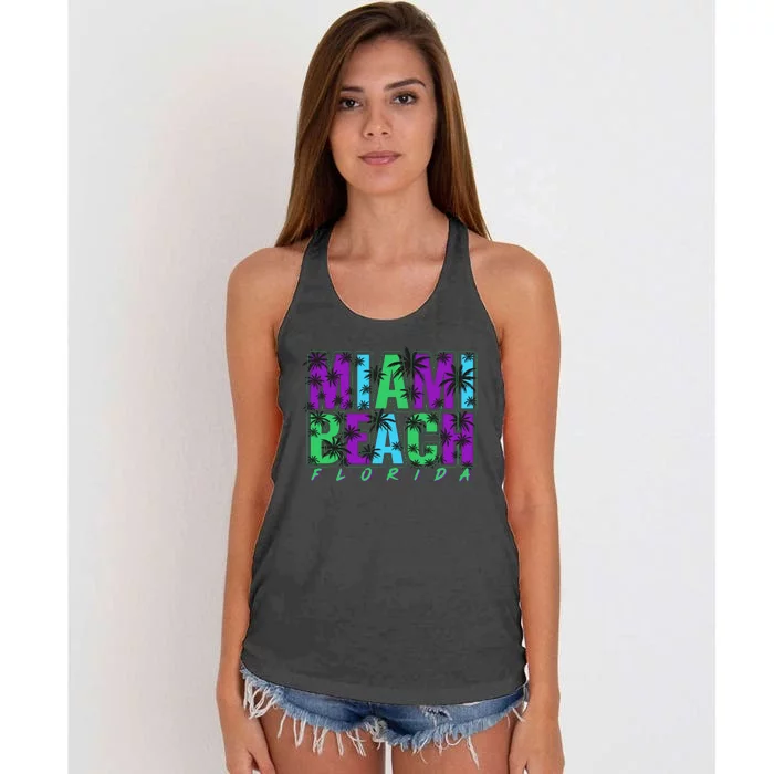 Miami Beach Floral Palm Trees Women's Knotted Racerback Tank