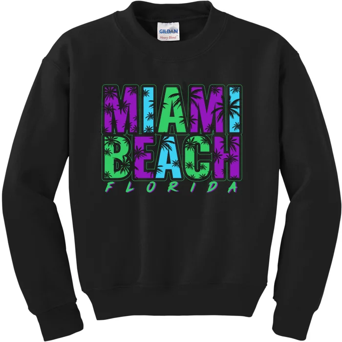 Miami Beach Floral Palm Trees Kids Sweatshirt