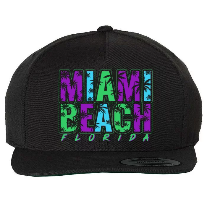 Miami Beach Floral Palm Trees Wool Snapback Cap