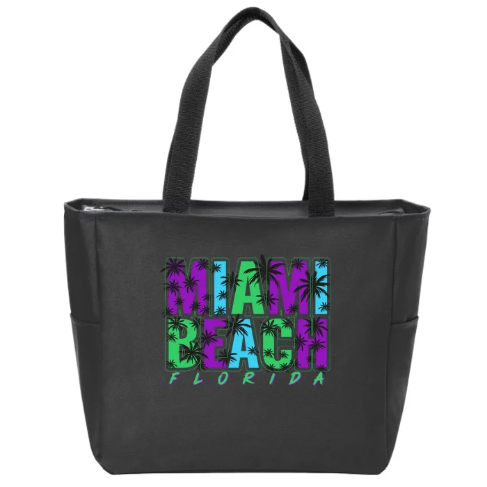 Miami Beach Floral Palm Trees Zip Tote Bag