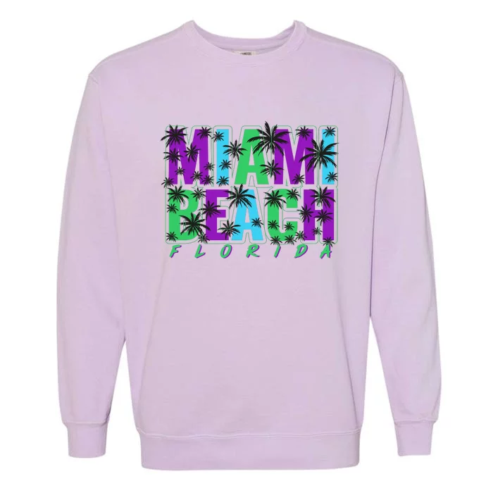 Miami Beach Floral Palm Trees Garment-Dyed Sweatshirt