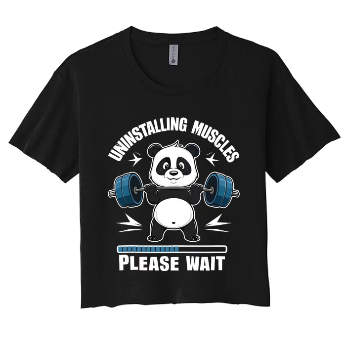 Muscle Building Fitness Panda Weight Lifting Barbell Workout Women's Crop Top Tee