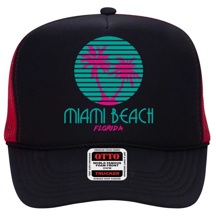 Miami Beach Florida Great Gift Fl Retro High Crown Mesh Trucker Hat