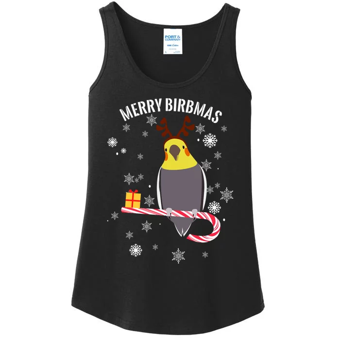 Merry Birbmas Funny Cockatiel Christmas Bird Holiday Ladies Essential Tank