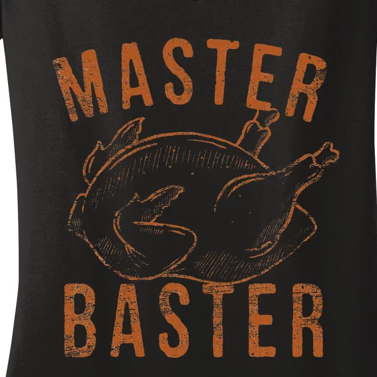 Master Baster Funny Turkey Print Happy Thanksgiving Day Women's V-Neck T-Shirt