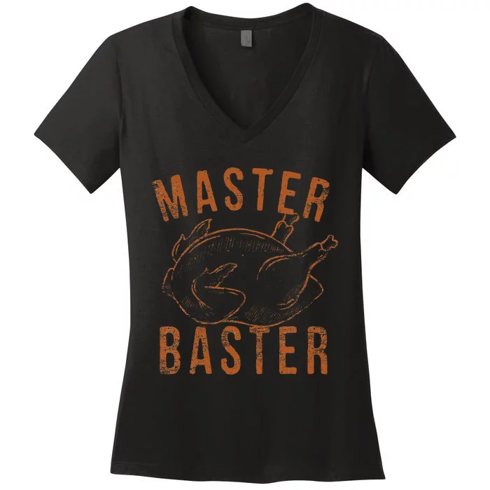 Master Baster Funny Turkey Print Happy Thanksgiving Day Women's V-Neck T-Shirt