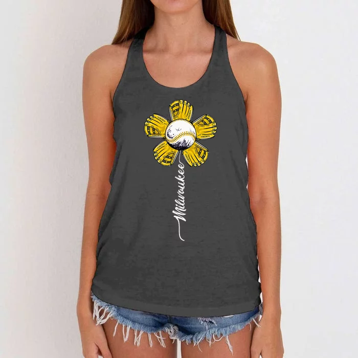 Milwaukee Baseball Flower Vintage Baseball Fans Women's Knotted Racerback Tank