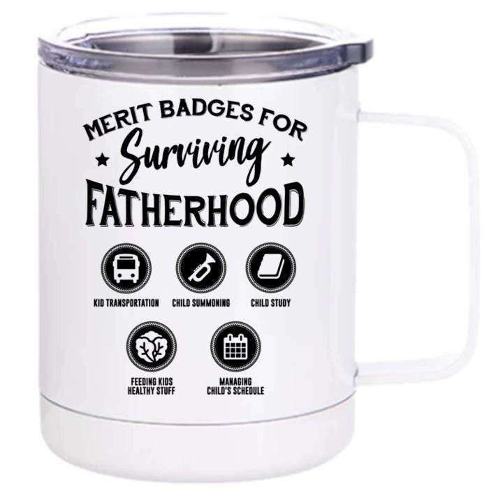 Merit Badges For Surviving Fatherhood Gift Front & Back 12oz Stainless Steel Tumbler Cup