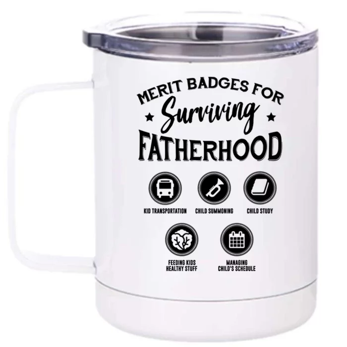 Merit Badges For Surviving Fatherhood Gift Front & Back 12oz Stainless Steel Tumbler Cup