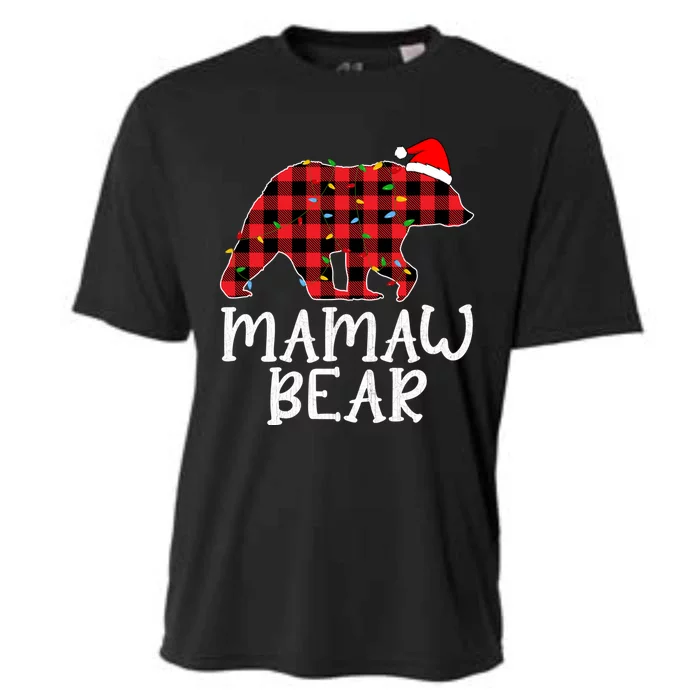 Mamaw Bear Family Group Matching Red Plaid Santa Hat Gift Cooling Performance Crew T-Shirt