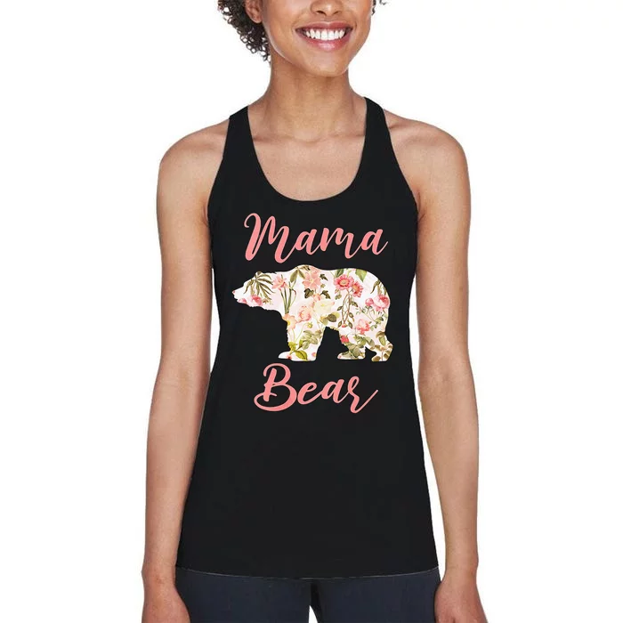 Mama Bear Flowers Funny Mothers Day Bear Lover Mom Mum Mommy Women's Racerback Tank