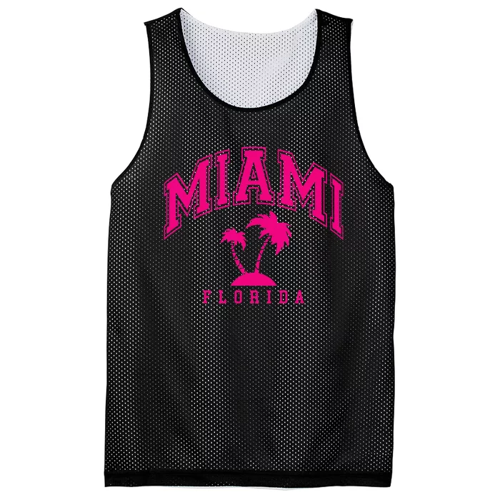 Miami Beach Florida Palms Palm Trees Preppy Varsity Pink Mesh Reversible Basketball Jersey Tank