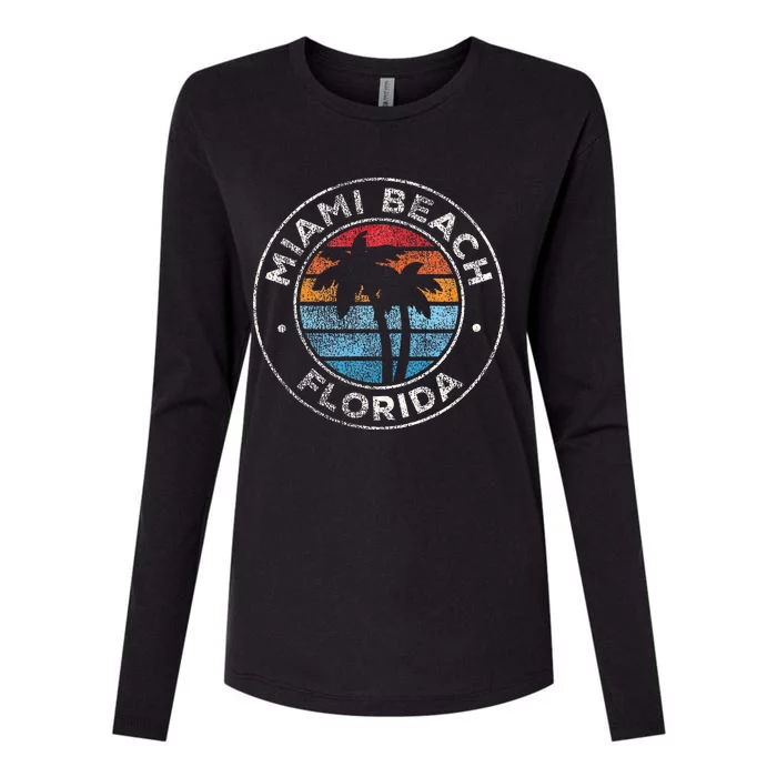 Miami Beach Florida Fl Vintage Graphic Retro 70s Womens Cotton Relaxed Long Sleeve T-Shirt