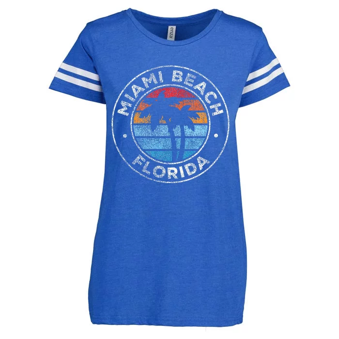 Miami Beach Florida Fl Vintage Graphic Retro 70s Enza Ladies Jersey Football T-Shirt