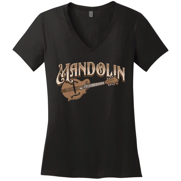 Mandolin Bluegrass Folk Music Mandolin Player Musicians Long Sleeve Women's V-Neck T-Shirt