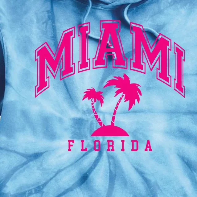 Miami Beach Florida Palms Palm Trees Preppy Varsity Pink Tie Dye Hoodie