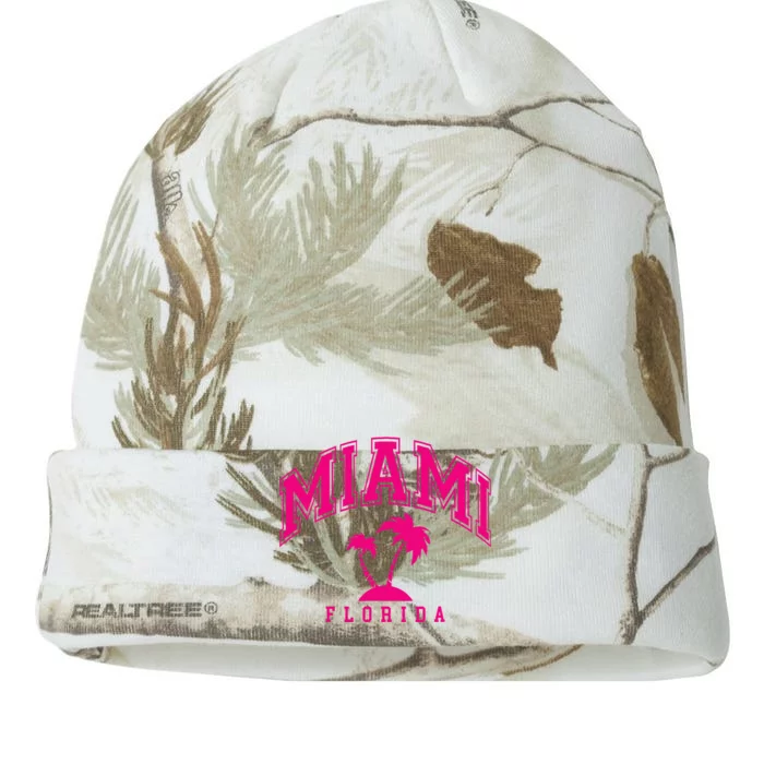 Miami Beach Florida Palms Palm Trees Preppy Varsity Pink Kati - 12in Camo Beanie