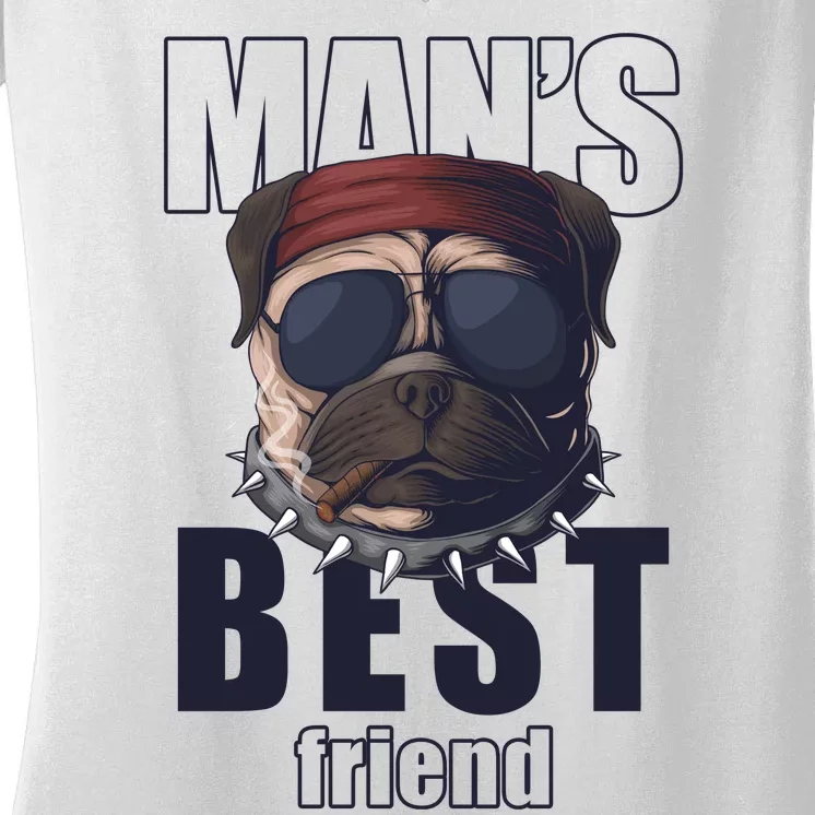 Mans Best Friend Bulldog Funny Dog Lover Women's V-Neck T-Shirt