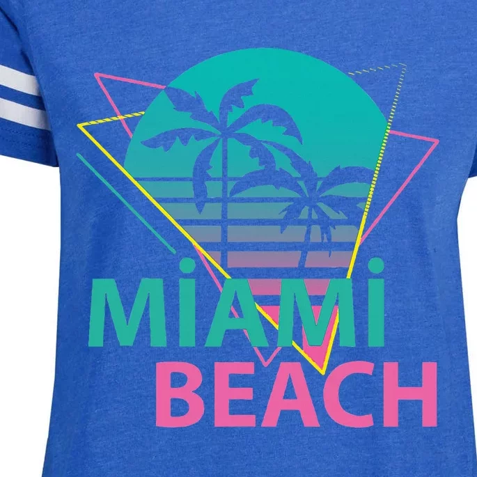 Miami Beach Florida Proud Floridian Retro Palms Trees Enza Ladies Jersey Football T-Shirt