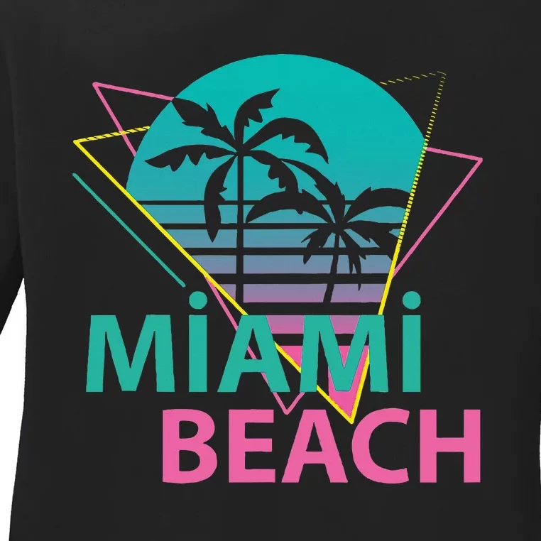 Miami Beach Florida Proud Floridian Retro Palms Trees Ladies Long Sleeve Shirt