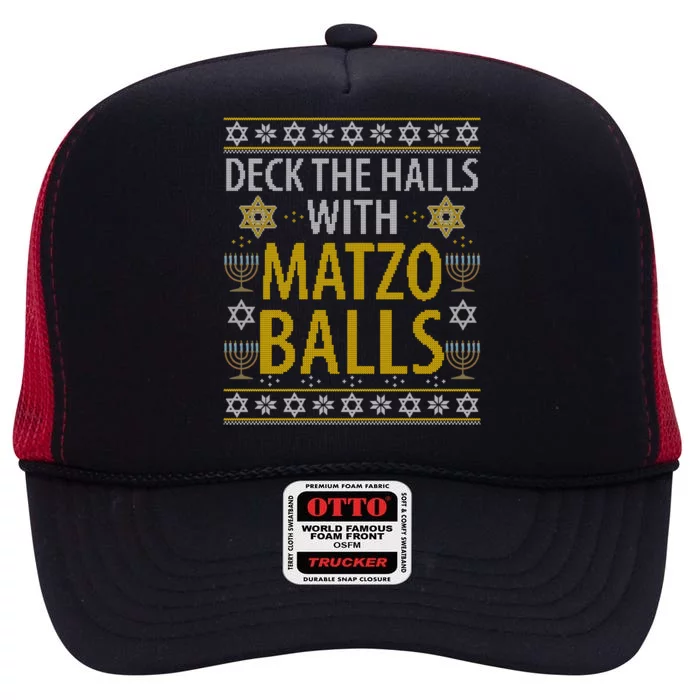 Matzo Balls Funny Hanukkah Theme Holiday Idea Quote High Crown Mesh Trucker Hat