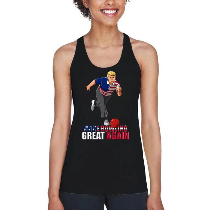 Make Bowling Great Again Funny Trump Bowling Gift Women's Racerback Tank