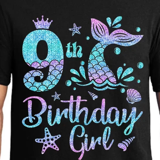 Mermaid Birthday Girl 9 Year Old Its My 9th Bday Mermaid Pajama Set