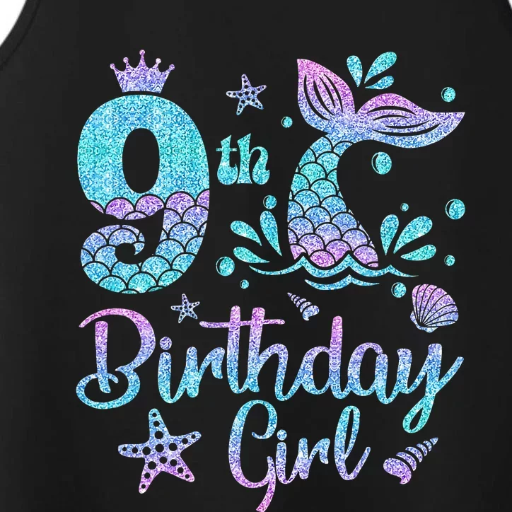 Mermaid Birthday Girl 9 Year Old Its My 9th Bday Mermaid Performance Tank