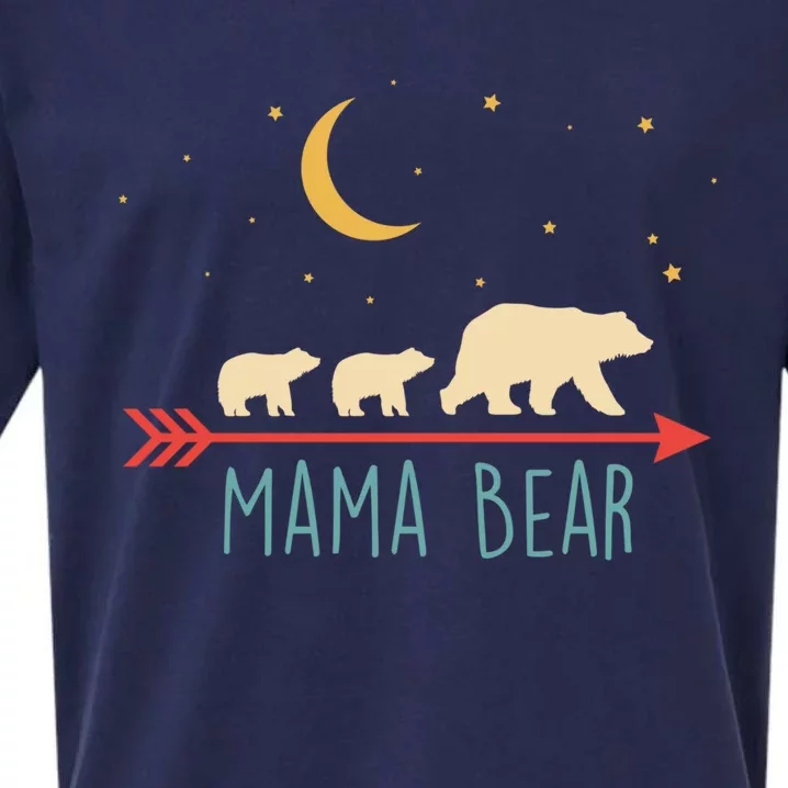 Mama Bear Gift With 2 Cubs Funny Gift Retro Style Gift Sueded Cloud Jersey T-Shirt