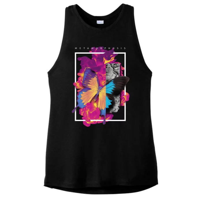 Metamorphosis Butterfly Graphic Ladies Tri-Blend Wicking Tank